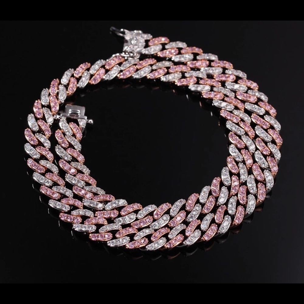 Pink cuban choker, pink and silver cuban chain